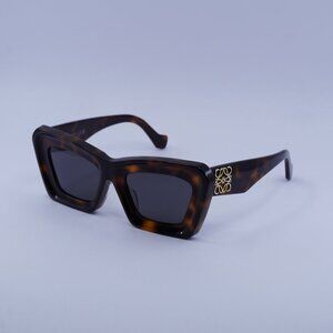 Loewe LW40145F 52A Sunglasses Dark Havana Cat Eye Frame, Smoke Lenses